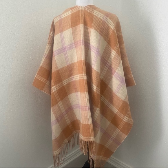 J. CREW Reversible Plaid Wool Blend Wrap Poncho XS-S NWT Beautiful Color Warm - Picture 5 of 7